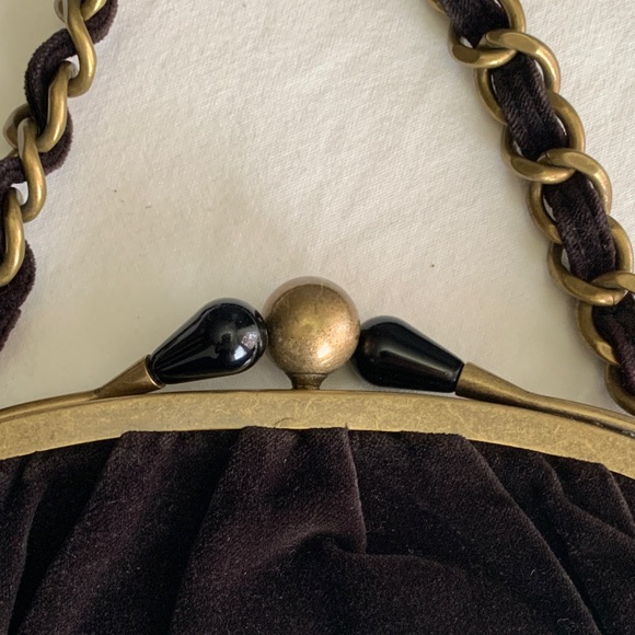 J. Crew Black Velvet Clutch Bag with Brass Accents Kiss-Lock Closure - Picture 5 of 16
